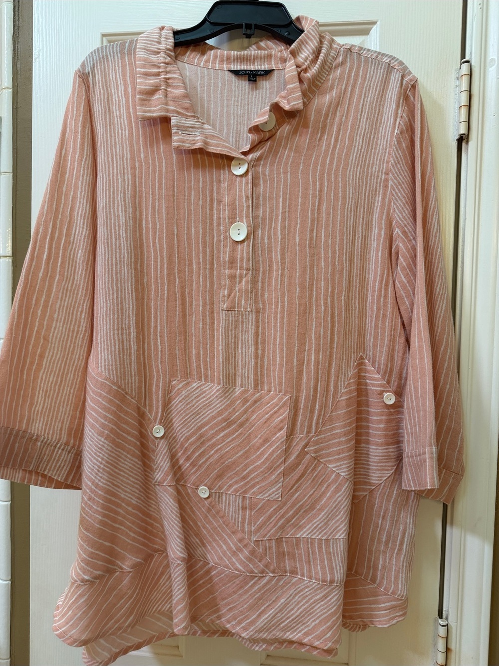 John Mark Peach-Striped Button Tunic